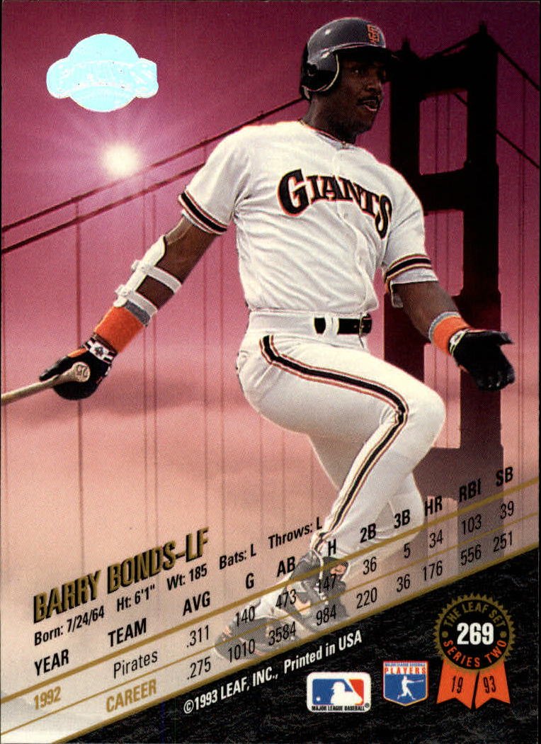 Amazon.com: 1993 Leaf Baseball Card #269 Barry Bonds